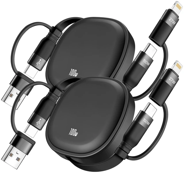 Main image of 5 in 1 Retractable Cable Charging Cords for Multiple Devices 100W 2Pack