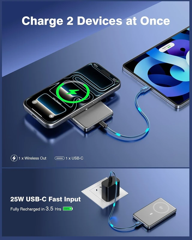 Alt view image 5 of 7 - Miisso 25W Qi2.2 Magnetic Power Bank 10000mAh Ultra-Slim Portable Charger