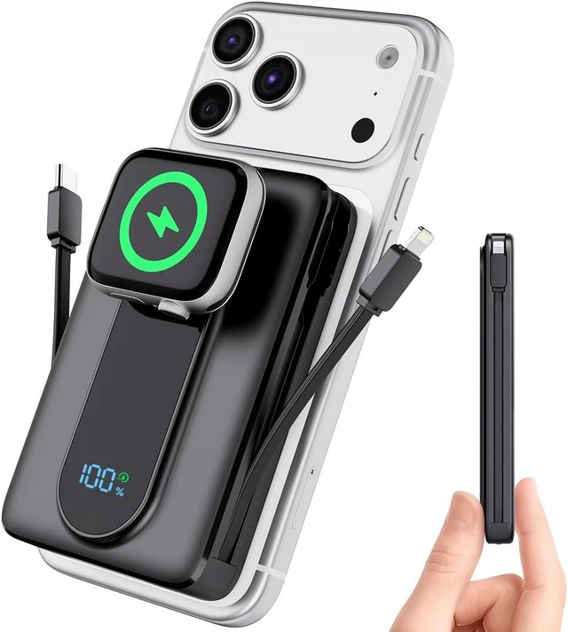 Main image of Magnetic Portable Charger 10000mAh Power Bank with Built in Cable Watch