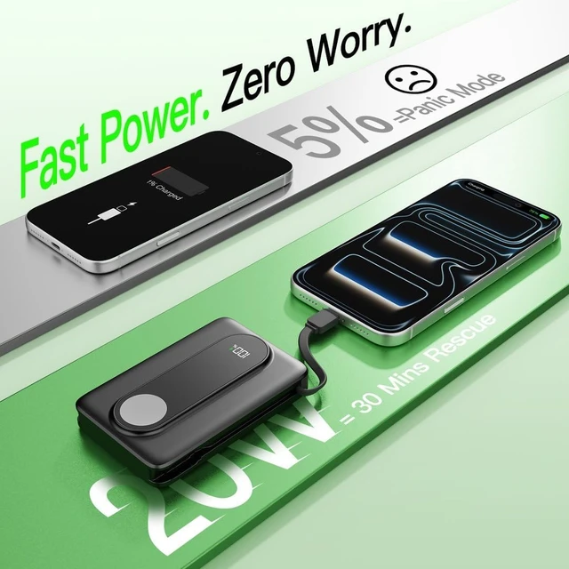 Alt view image 3 of 7 - Magnetic Portable Charger 10000mAh Power Bank with Built in Cable Watch