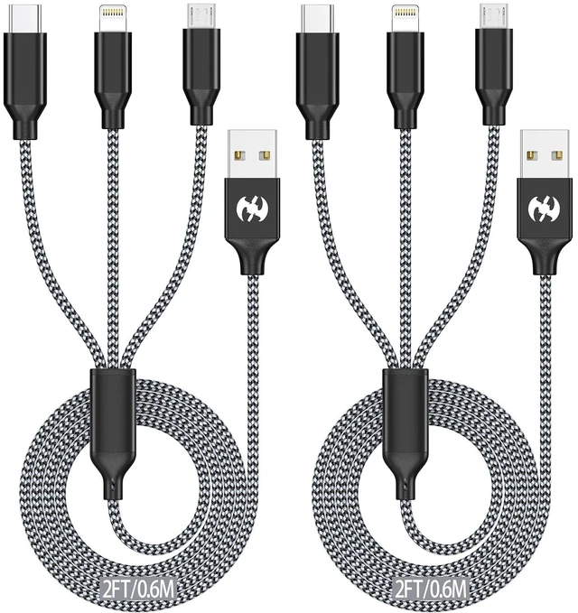 Main image of Multi Charging Cable 2ft 2Pack 3 in 1 Charger Cord Short Multiple Cable