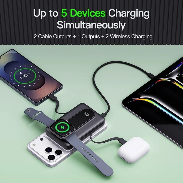 Alt view image 7 of 7 - Magnetic Portable Charger 10000mAh Power Bank with Built in Cable Watch