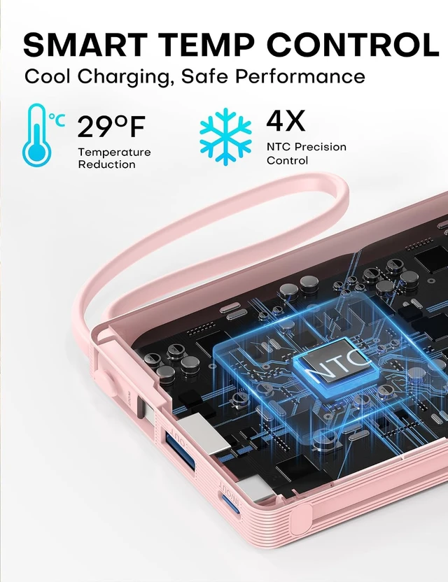 Alt view image 3 of 7 - 2Pack-10000mAh 22.5W Portable Charger Power Bank Built-in Cables PK&PUR