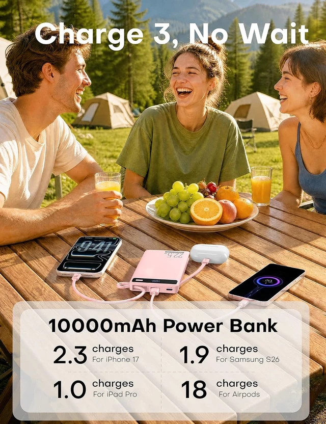 Alt view image 5 of 7 - 2Pack-10000mAh 22.5W Portable Charger Power Bank Built-in Cables PK&PUR
