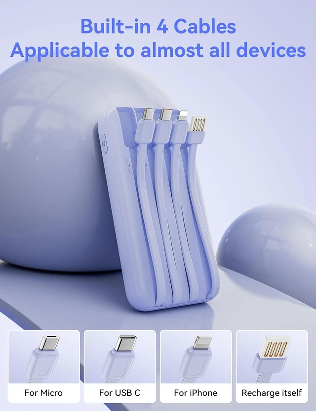 Alt view image 2 of 7 - Fast Charging Portable Charger 10000mAh with Built-in 4 Cables