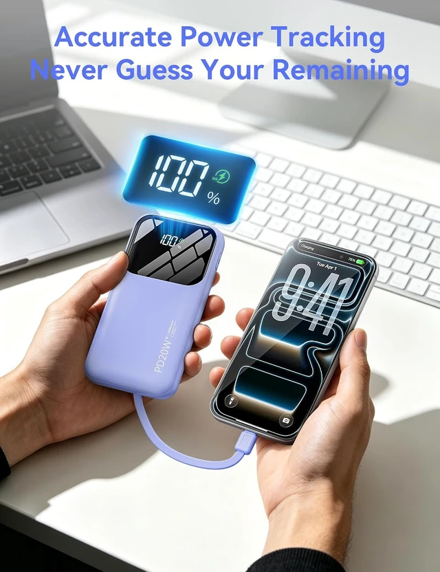 Alt view image 5 of 7 - Fast Charging Portable Charger 10000mAh with Built-in 4 Cables