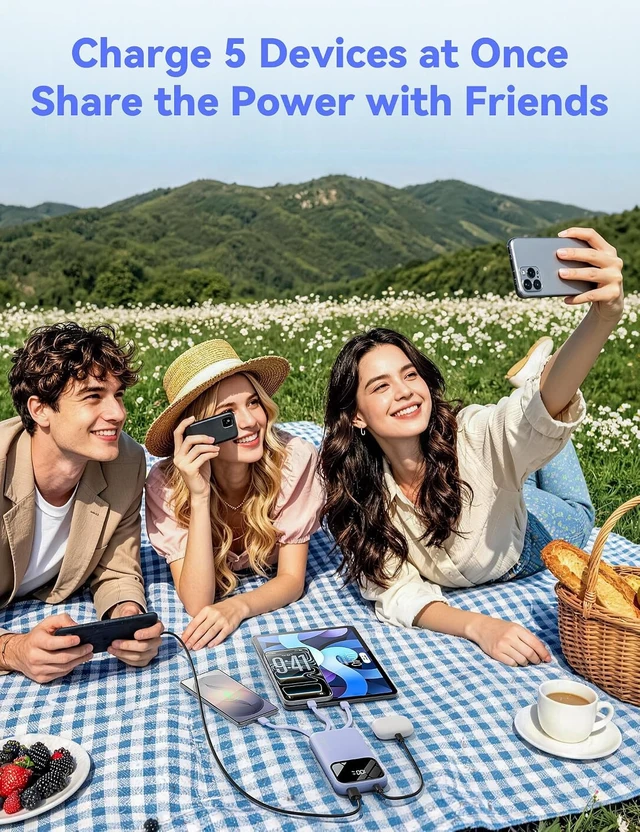 Alt view image 6 of 7 - Fast Charging Portable Charger 10000mAh with Built-in 4 Cables