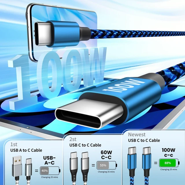 Alt view image 4 of 7 - 100W USB C Multi Charging Cable 3 in 1 Fast USB C Cable with E-Mark Chip