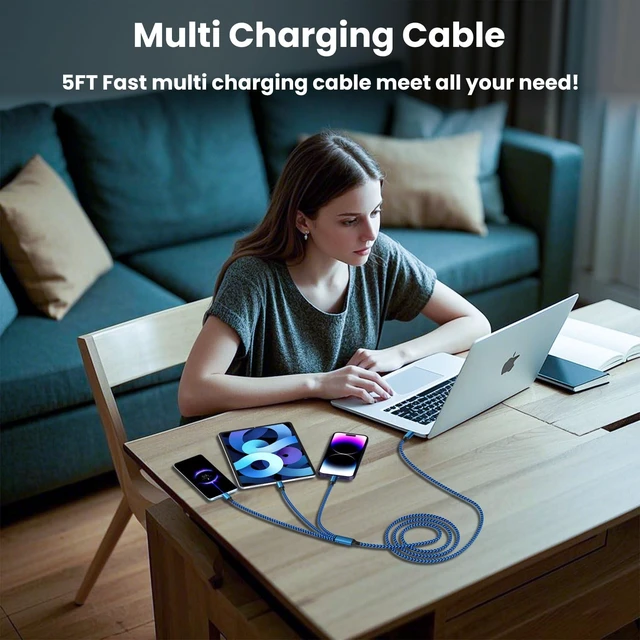 Alt view image 7 of 7 - 100W USB C Multi Charging Cable 3 in 1 Fast USB C Cable with E-Mark Chip