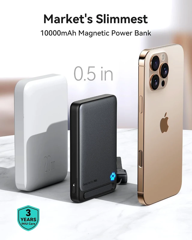 Alt view image 2 of 7 - for Magsafe Power Bank Ultra Slim 10000mAh 15W Magnetic Portable Charger 45W Fast Charging with Built-in USB-C Cable Battery Pack with Stand for iPhone Air 17 16 15 14 13 12 Only
