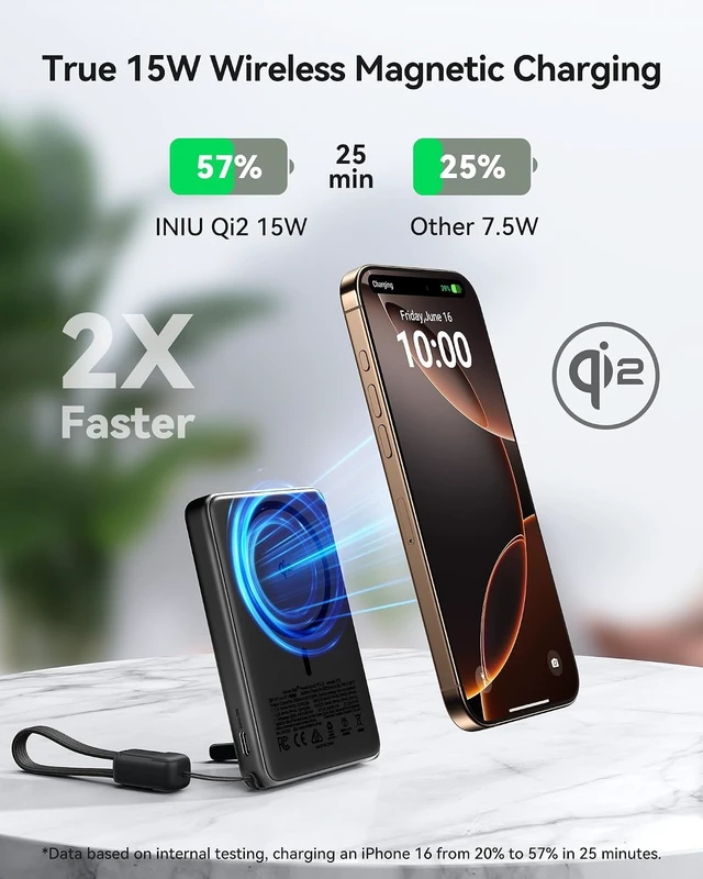 Alt view image 3 of 7 - for Magsafe Power Bank Ultra Slim 10000mAh 15W Magnetic Portable Charger 45W Fast Charging with Built-in USB-C Cable Battery Pack with Stand for iPhone Air 17 16 15 14 13 12 Only