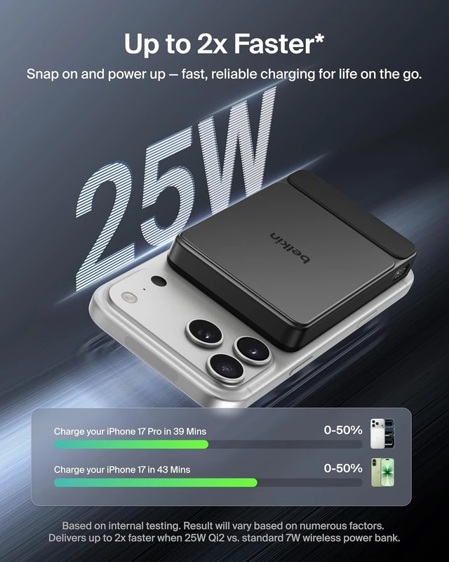 Alt view image 4 of 7 - 10000mAh Qi2 25W Slim Portable Charger Power Bank with USB C Cable