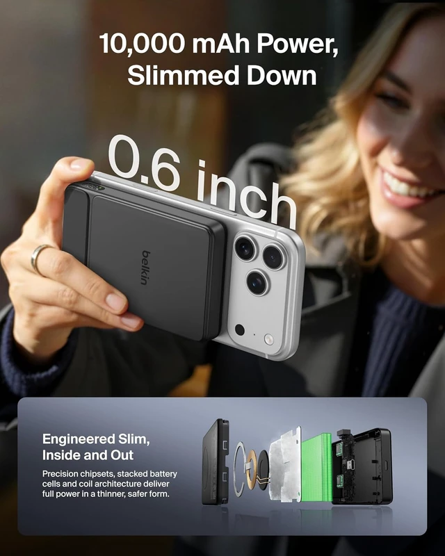 Alt view image 3 of 7 - 10000mAh Qi2 25W Slim Portable Charger Power Bank with USB C Cable
