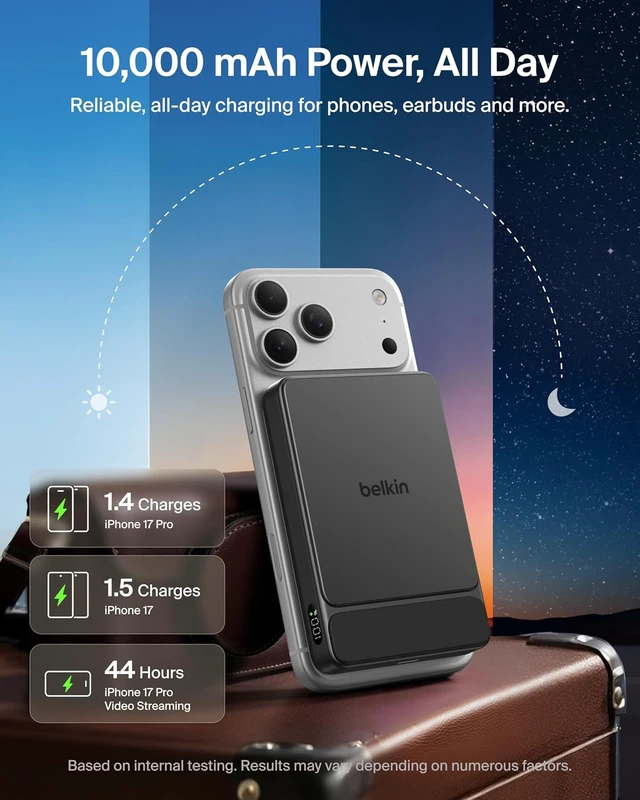 Alt view image 5 of 7 - 10000mAh Qi2 25W Slim Portable Charger Power Bank with USB C Cable