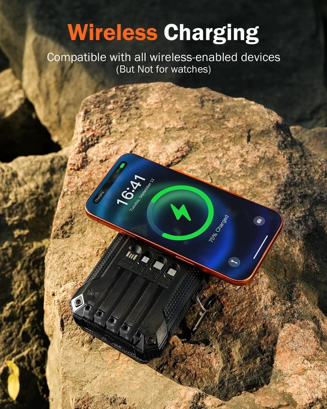 Alt view image 3 of 7 - Solar Power Bank 20000mAh Wireless Charger with Five Solar Panels