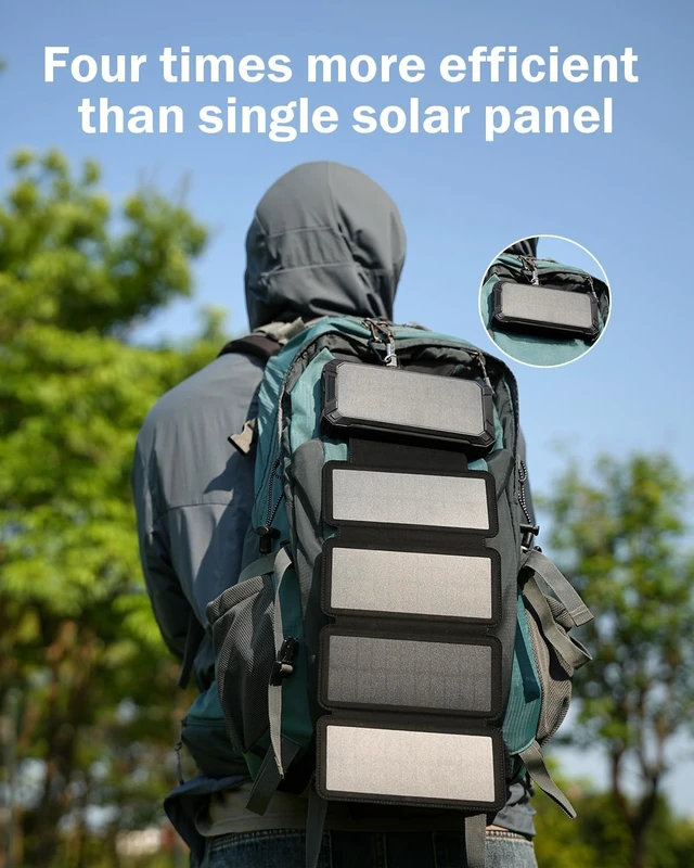 Alt view image 7 of 7 - Solar Power Bank 20000mAh Wireless Charger with Five Solar Panels