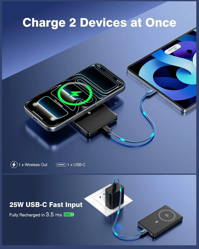 Alt view image 5 of 7 - Miisso 25W Qi2.2 Magnetic Power Bank 10000mAh Ultra-Slim Portable Charger