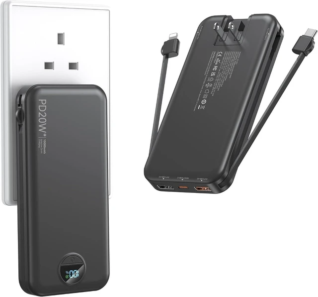 Main image of Portable Charger Power Bank 10000mAh PD20W w/Built-in Cables