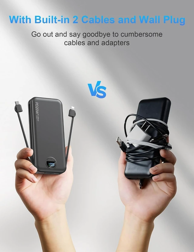 Alt view image 2 of 7 - Portable Charger Power Bank 10000mAh PD20W w/Built-in Cables