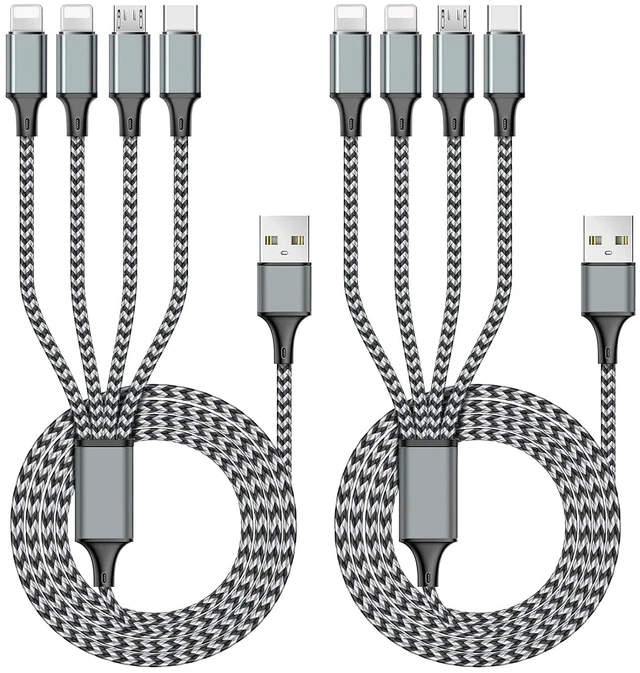 Main image of Multi Charging Cable 6FT 2Pack Multi Charger Cable 4 in 1 Universal Multiple USB Fast Charging Cord with Type-C Micro USB Port for Most Cell Phone Tablets