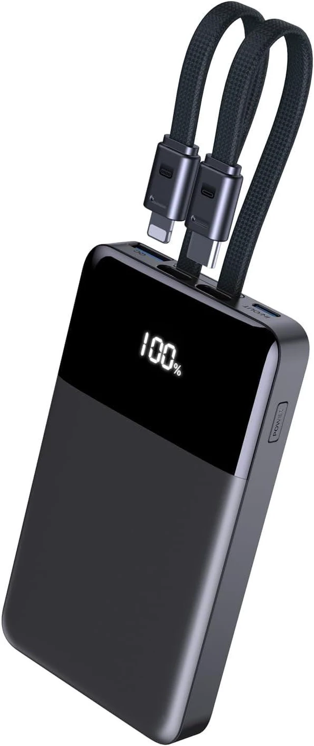 Main image of Portable Charger 10000mAh Power Bank Built-in Lightning & USB-C Cables