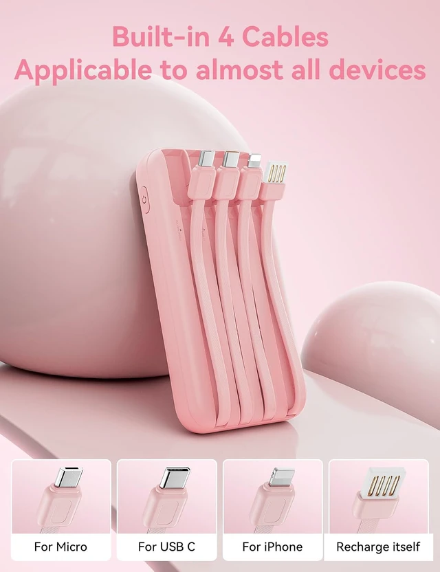 Alt view image 2 of 7 - Fast Charging Portable Charger 10000mAh with Built-in 4 Cables