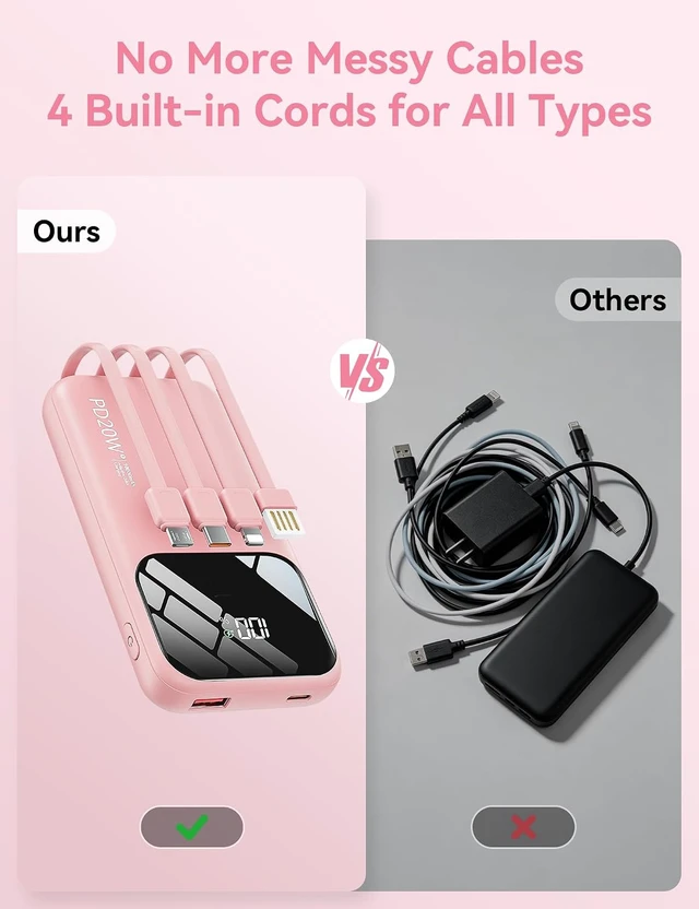 Alt view image 3 of 7 - Fast Charging Portable Charger 10000mAh with Built-in 4 Cables