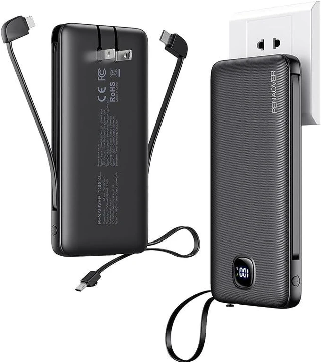 Main image of Portable Charger 10000mAh 22.5W Power Bank Built-in 3 Cables & AC Wall Plug