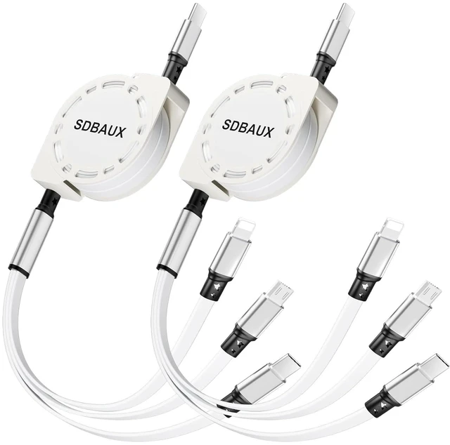 Main image of Multi Charging Cable USB C to 3 in 1 Retractable Lightning/Type-C/Micro Port Fast Charger Cord for iPhone 17 16 15 14 13 12 Pro Max Galaxy S23/S22/S20 Cell Phones Tablets Universal Use (2Pack-3.3ft)