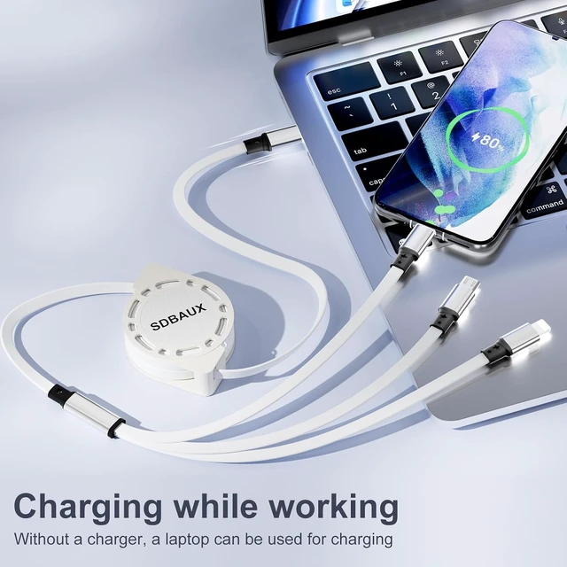 Alt view image 2 of 7 - Multi Charging Cable USB C to 3 in 1 Retractable Lightning/Type-C/Micro Port Fast Charger Cord for iPhone 17 16 15 14 13 12 Pro Max Galaxy S23/S22/S20 Cell Phones Tablets Universal Use (2Pack-3.3ft)