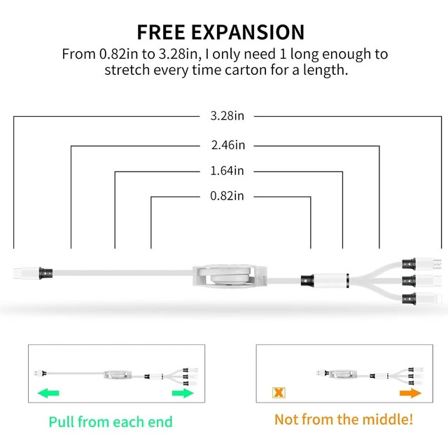 Alt view image 6 of 7 - Multi Charging Cable USB C to 3 in 1 Retractable Lightning/Type-C/Micro Port Fast Charger Cord for iPhone 17 16 15 14 13 12 Pro Max Galaxy S23/S22/S20 Cell Phones Tablets Universal Use (2Pack-3.3ft)