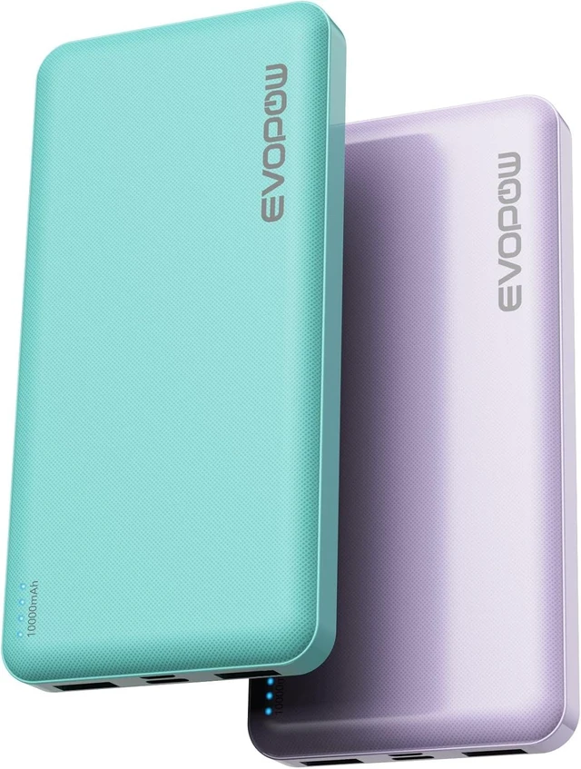 Main image of 2 Pack Portable Charger 10000mAh Power Bank-Green&Purple