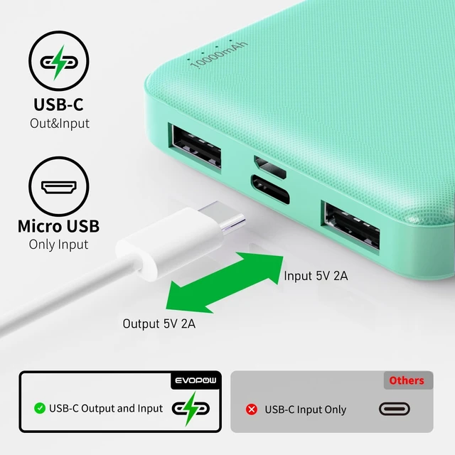 Alt view image 4 of 7 - 2 Pack Portable Charger 10000mAh Power Bank-Green&Purple