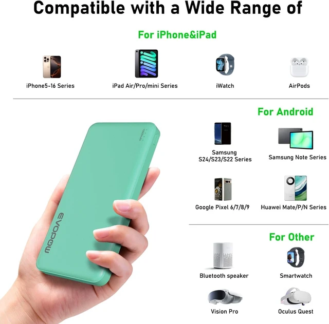 Alt view image 6 of 7 - 2 Pack Portable Charger 10000mAh Power Bank-Green&Purple