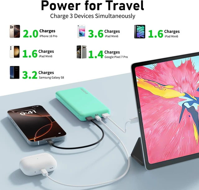 Alt view image 7 of 7 - 2 Pack Portable Charger 10000mAh Power Bank-Green&Purple