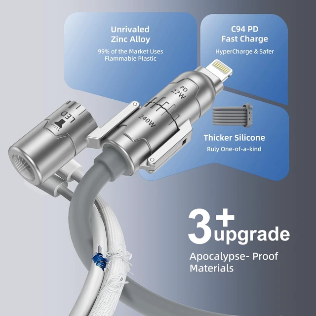 Alt view image 4 of 7 - 5 in 1 Multi Charging Cable 240W Fast Charge for iPhone 18 Pro 17 6.6 FT