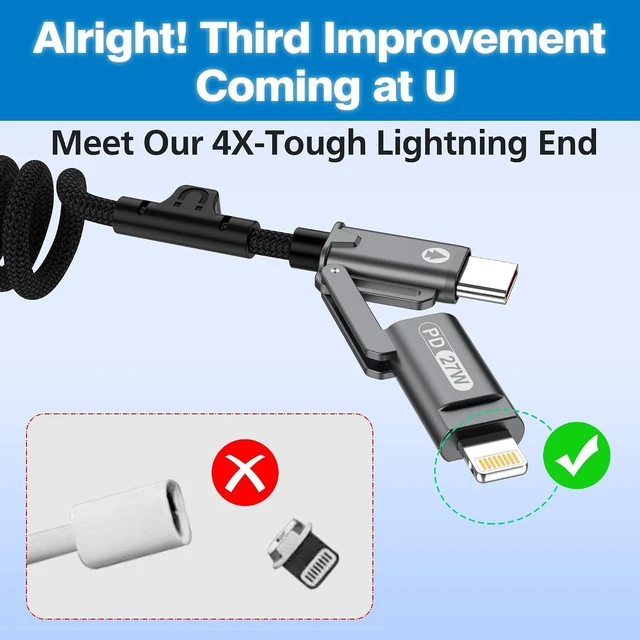 Alt view image 4 of 7 - 1.5ft 4-in-1 Coiled Multi Charging Charger Data Sync Cable