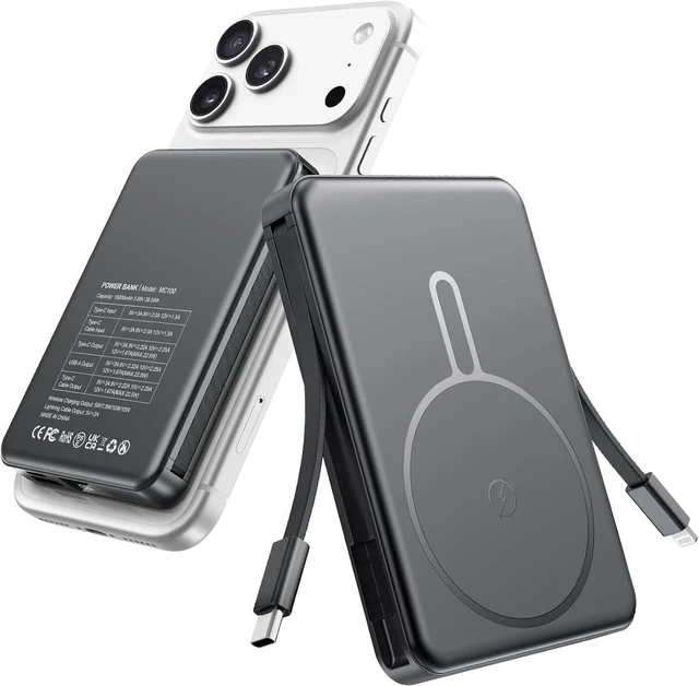 Main image of Magnetic Portable Charger 10000mAh for Magsafe Power Bank Built in Cables