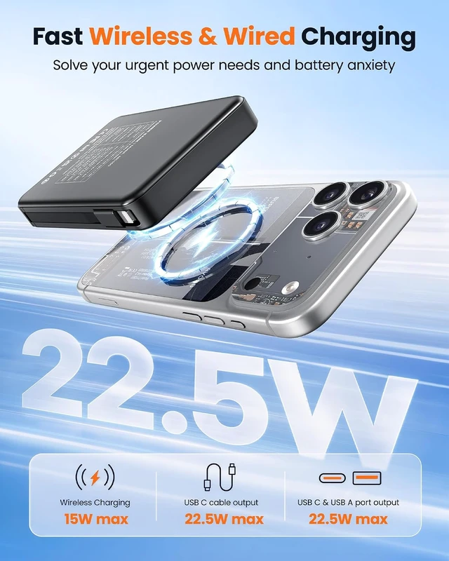 Alt view image 3 of 7 - Magnetic Portable Charger 10000mAh for Magsafe Power Bank Built in Cables