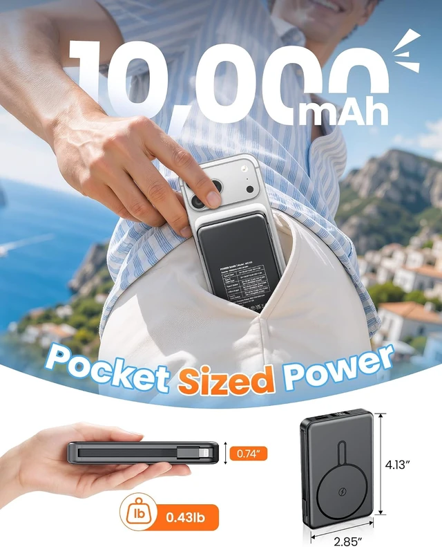Alt view image 4 of 7 - Magnetic Portable Charger 10000mAh for Magsafe Power Bank Built in Cables