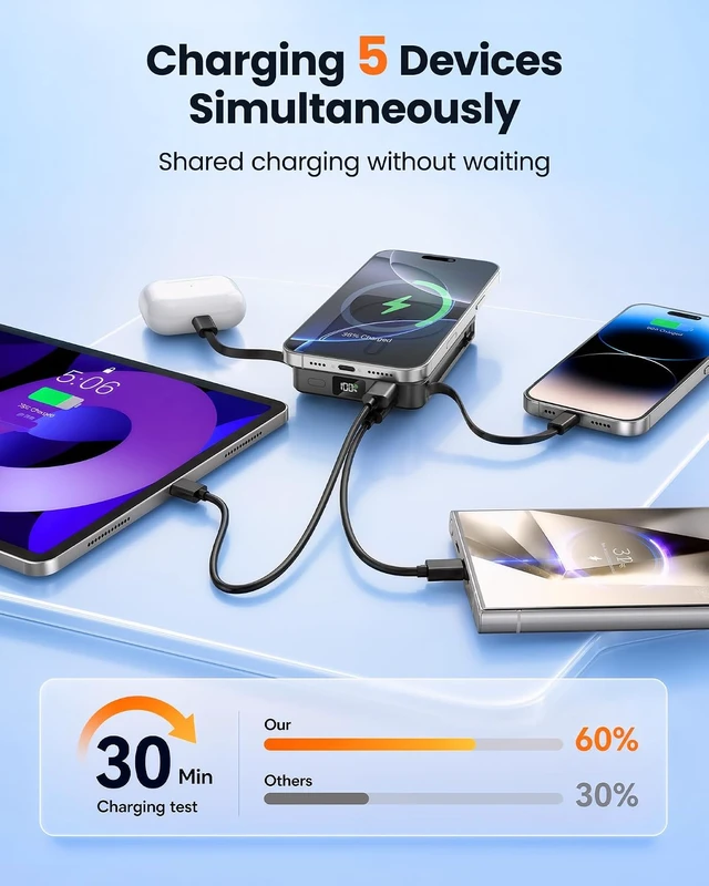 Alt view image 5 of 7 - Magnetic Portable Charger 10000mAh for Magsafe Power Bank Built in Cables