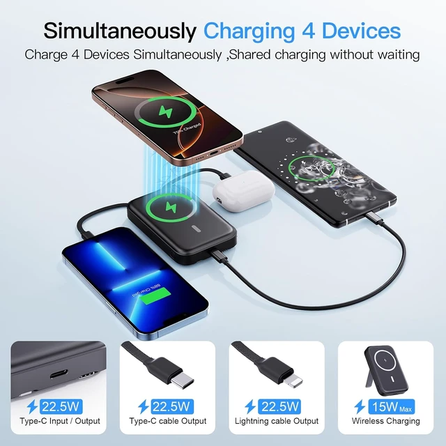 Alt view image 4 of 7 - 16800mAh Magnetic Power Bank with Built-in Cables for iPhone Series