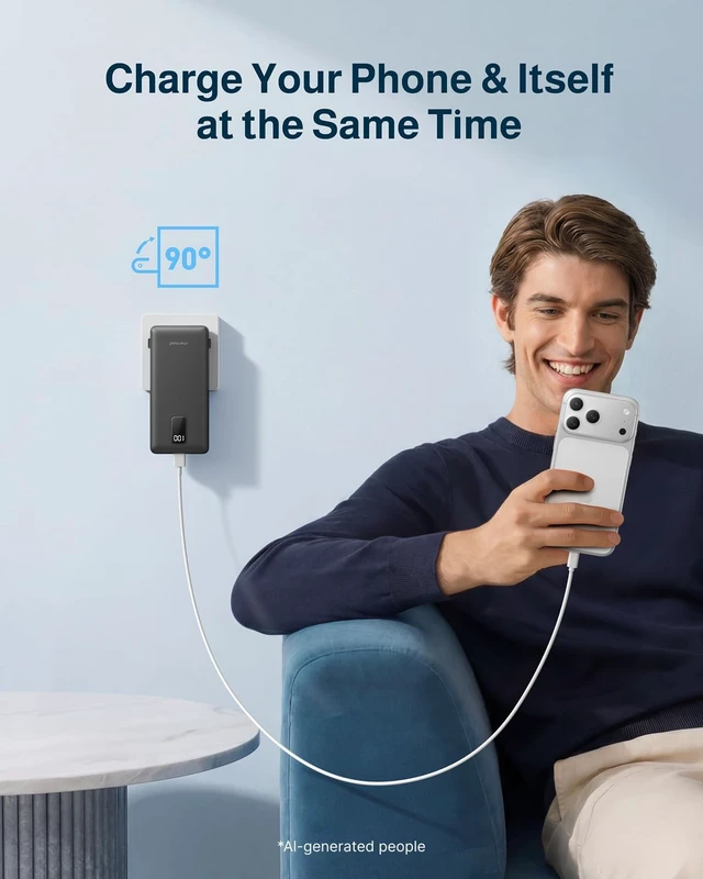 Alt view image 2 of 7 - 10000mAh Portable Charger with Built-in Cables and AC Wall Plug