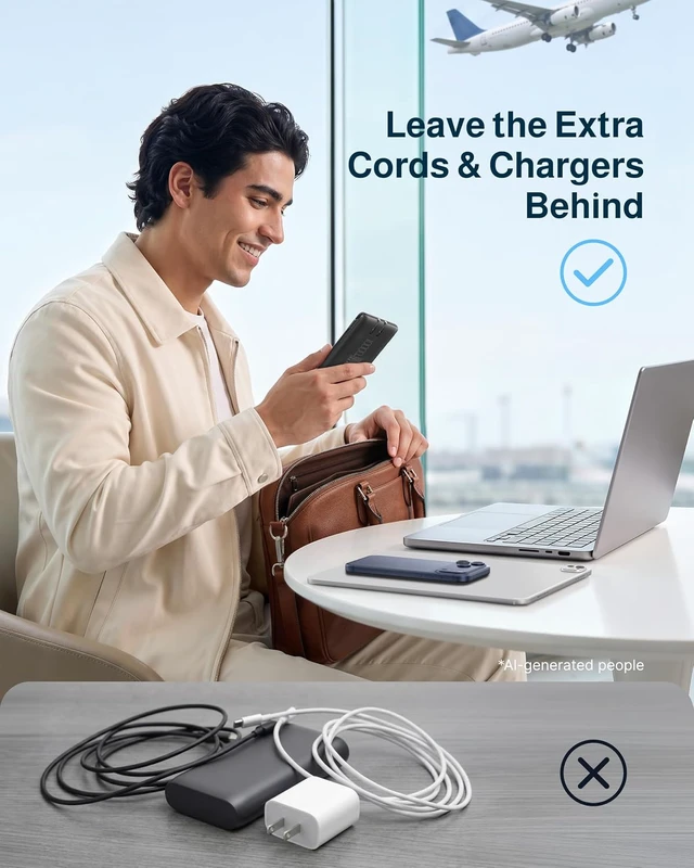 Alt view image 6 of 7 - 10000mAh Portable Charger with Built-in Cables and AC Wall Plug