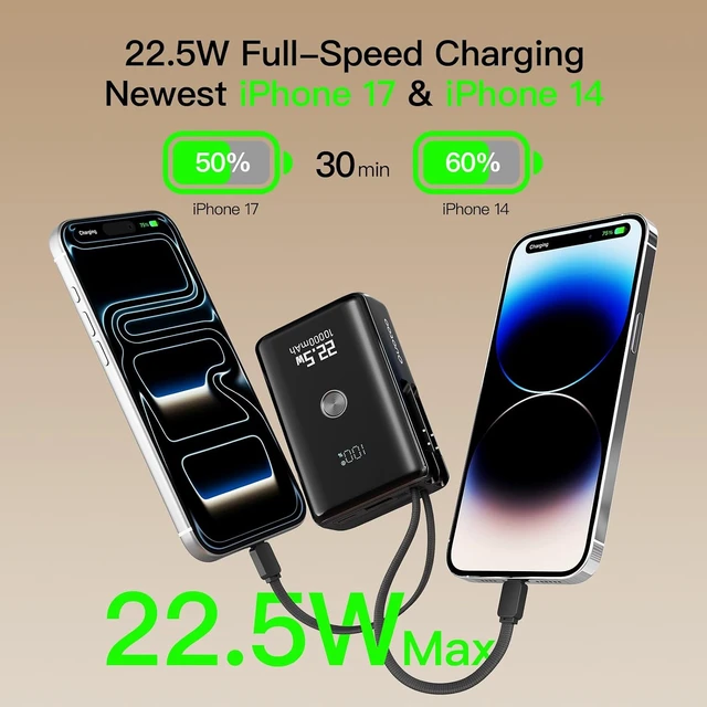 Alt view image 2 of 7 - Nanotechnology Portable Charger 10000mAh with 2 Built-in Cables 45% Smaller