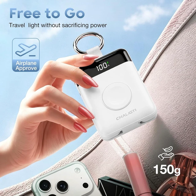 Alt view image 6 of 7 - 5000mAh Portable Charger 4 in 1 with Display 20W Power Bank&iWatch Charger