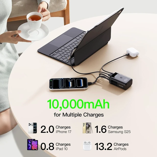 Alt view image 5 of 7 - Nanotechnology Portable Charger 10000mAh with 2 Built-in Cables 45% Smaller