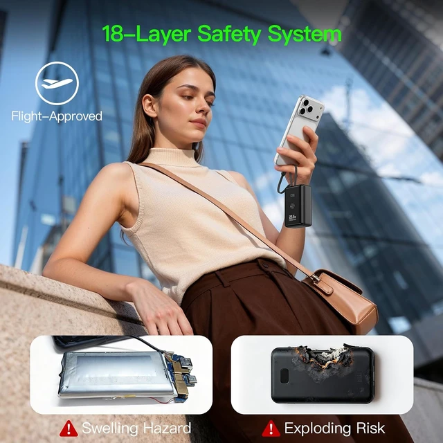 Alt view image 6 of 7 - Nanotechnology Portable Charger 10000mAh with 2 Built-in Cables 45% Smaller