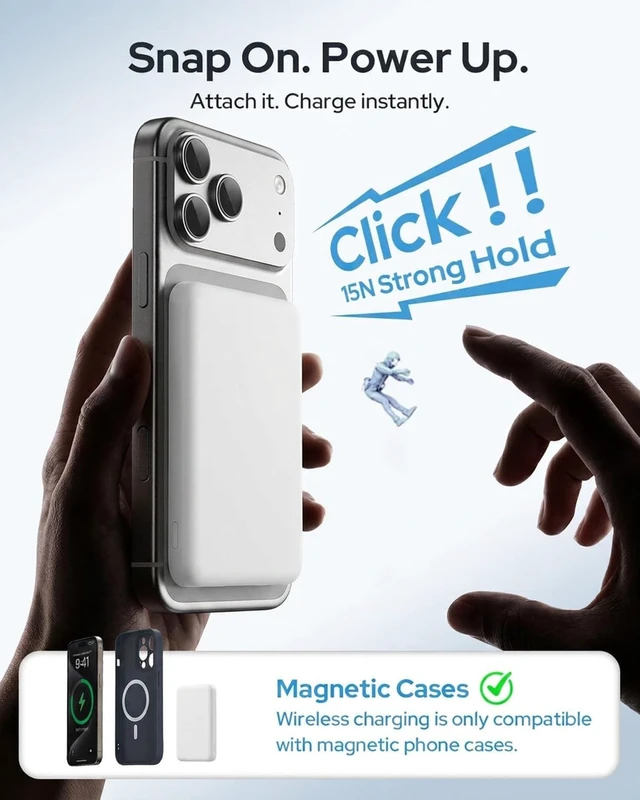 Alt view image 2 of 7 - for Magsafe Portable Charger 5000mAh Slim Wireless Magnetic Power Bank