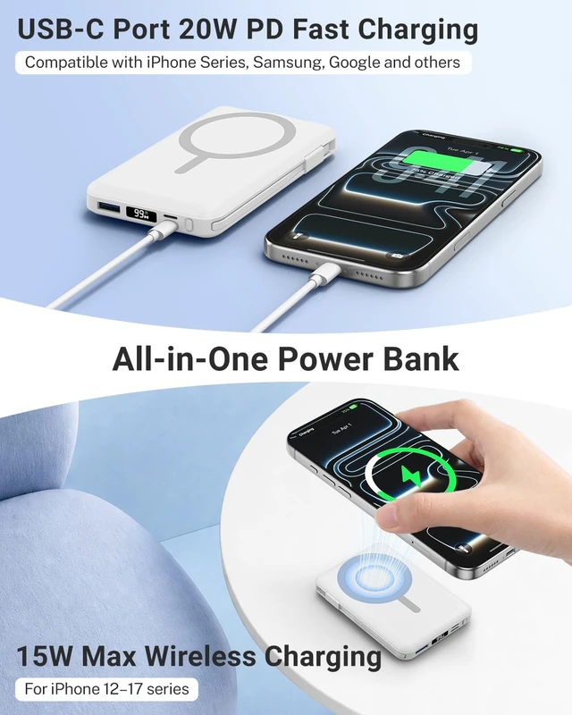 Alt view image 2 of 7 - for MagSafe Portable Charger 10000mAh Magnetic Power Bank White